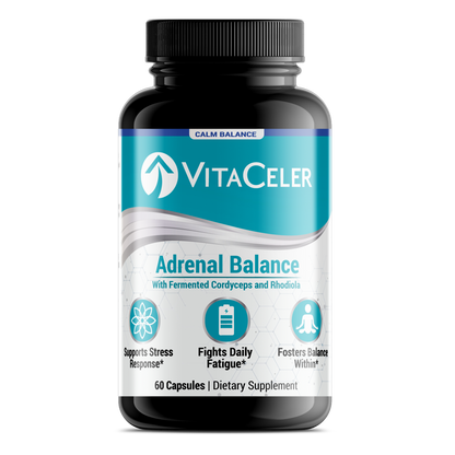 Vitaceler Adrenal Balance formula supplement bottle on a white background