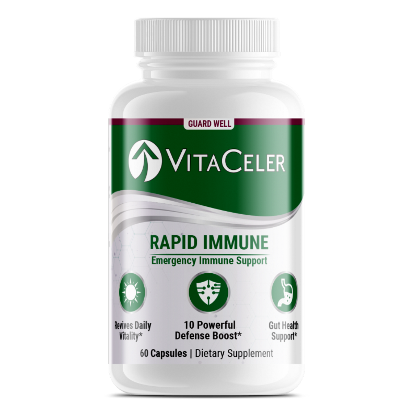Vitaceler Rapid Immune supplement bottle on a white background